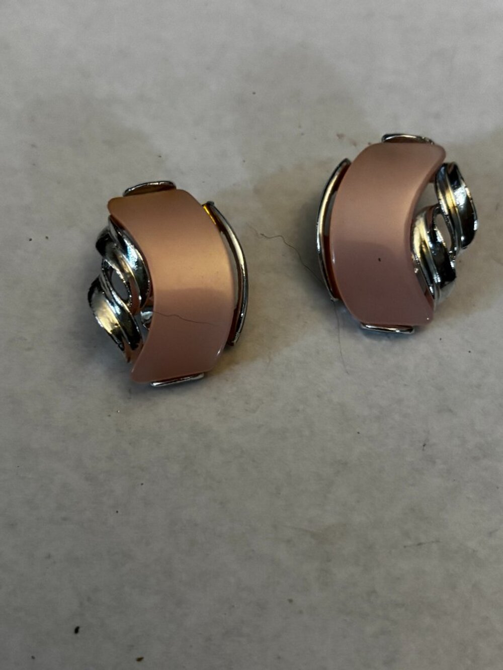 Clip on earrings silver tone punk moonglow thermoset lucite